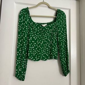 Green floral square neck top